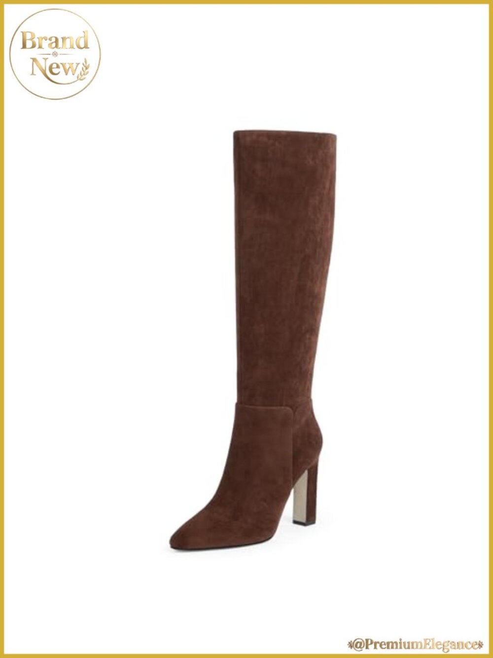 Knee High Boots Almond Toe Chunky Block High Heel Suede Boots